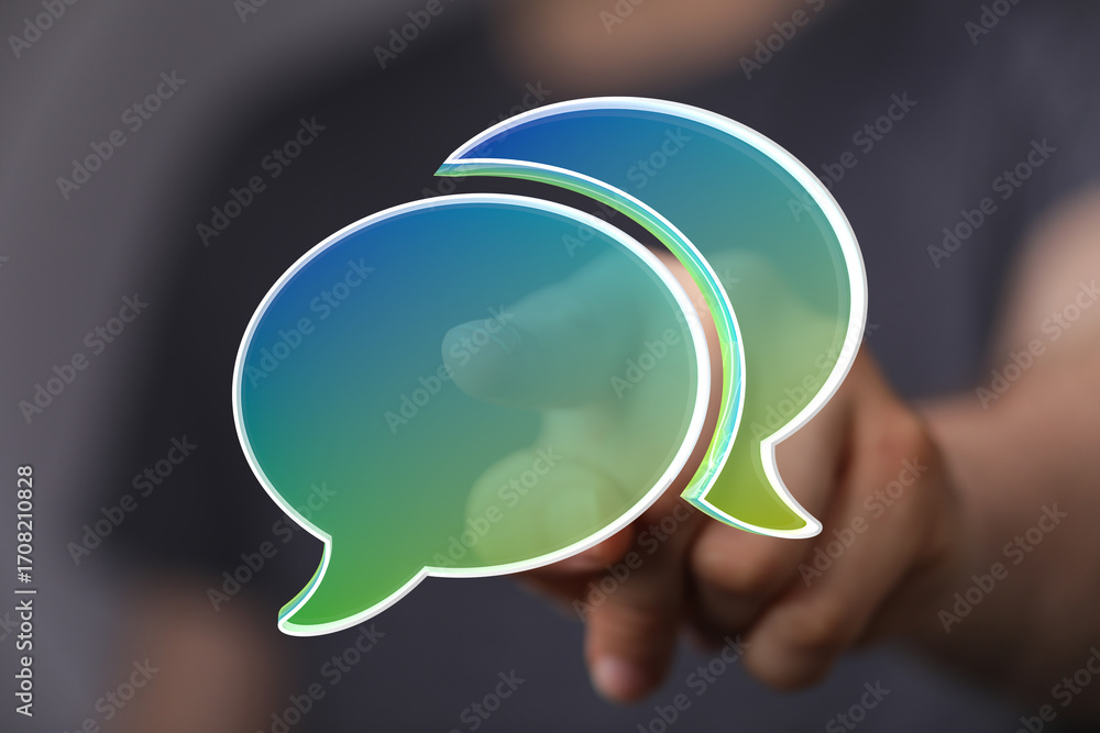 Poster abstract image of two speech bubbles, representing online communication, digital messaging, or virtu