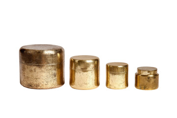 Four graduated, brass-like cylindrical containers