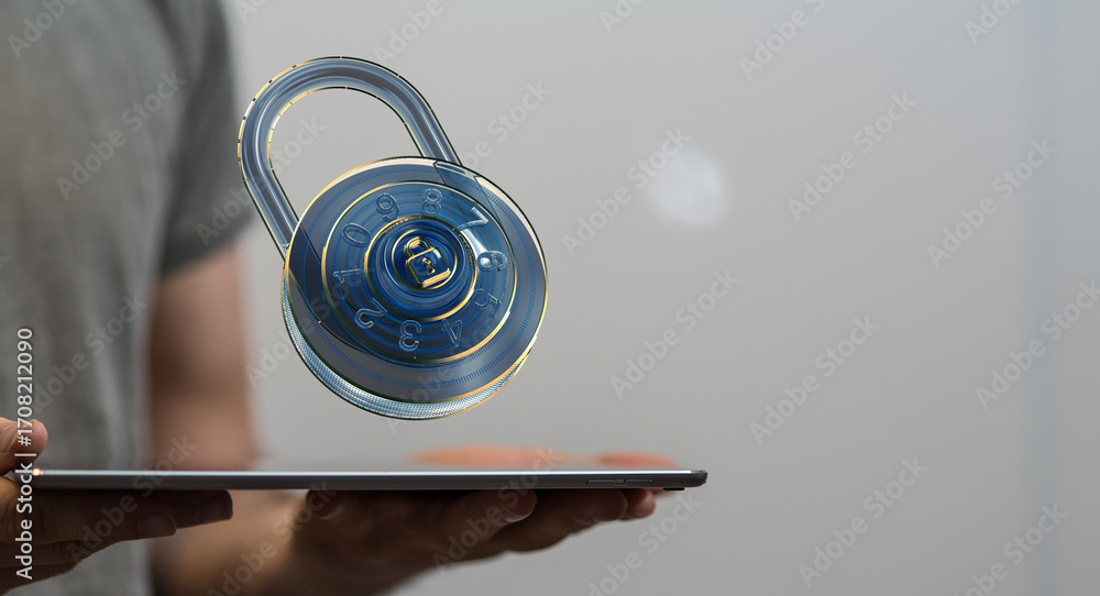 Poster protecting your data is crucial. this image depicts strong encryption for online security and privac