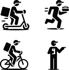 Mobile Delivery Worker Icons &ndash; Scooter, Bicycle, Walking & App Courier Vectors