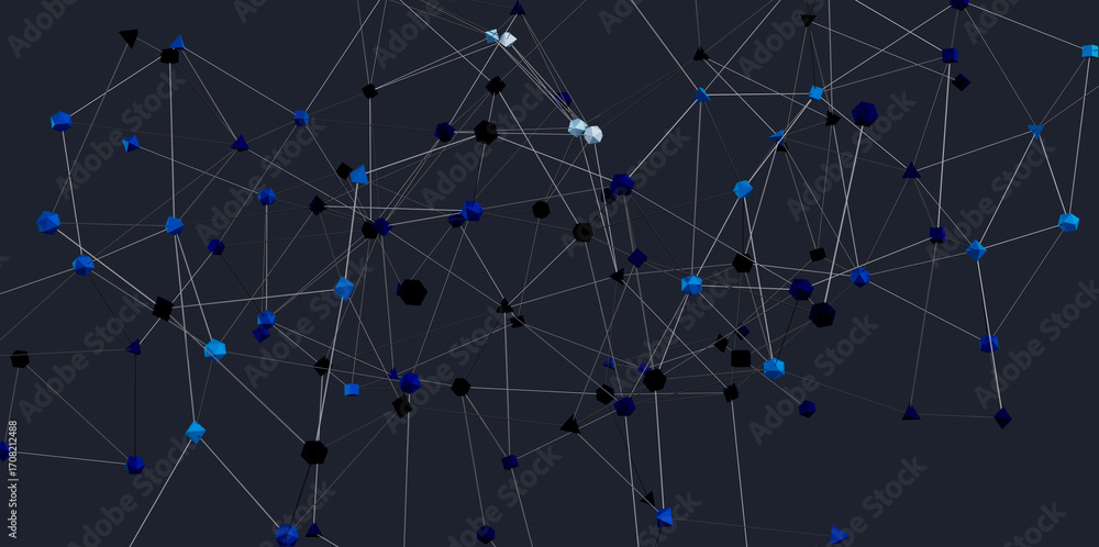 Poster 3d rendering of a complex network. ideal for technology, data, and connection themes.