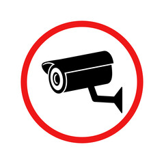 Security camera silhouette with a bold red prohibition symbol conveys a sense of restriction and privacy in simple illustration style, ideal for security awareness and policy materials.