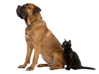 Dog and cat best friends companionship white background, isolated on transparent background
