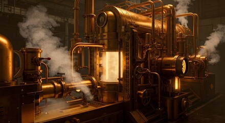 Fototapeta premium Intricate retro-futuristic steam-powered generator, a complex industrial machine glowing with internal energy