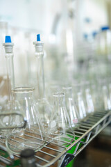 Clean laboratory glassware on drying rack