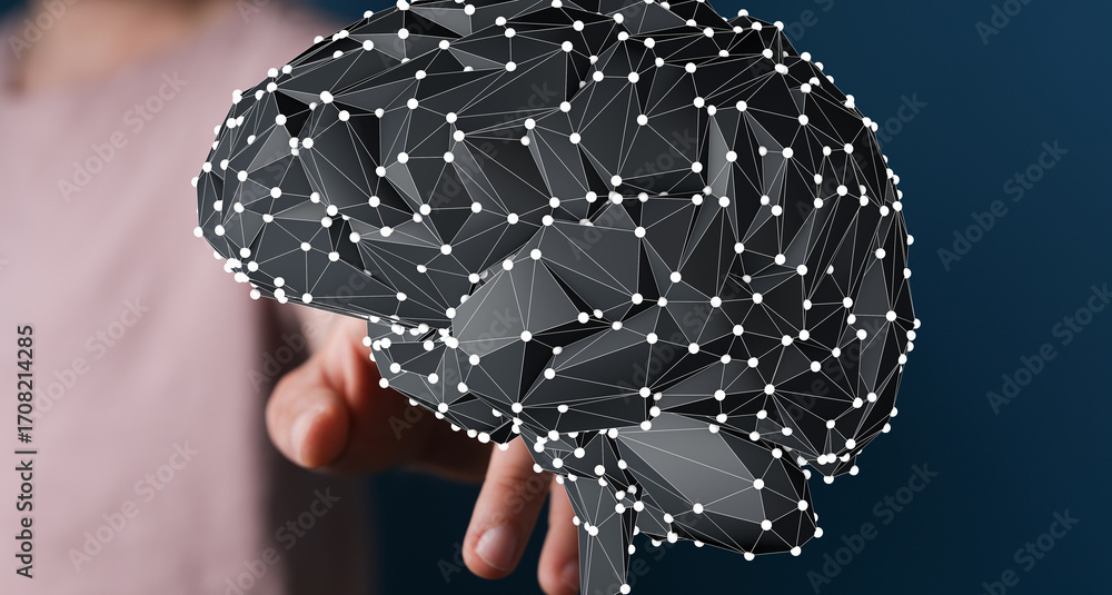 Poster abstract 3d brain model. conceptual image for ai, neural networks, data science, technology.