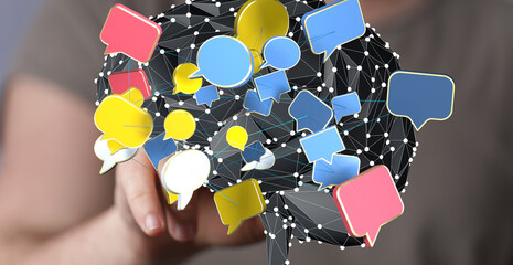 Visual representation of interconnected ideas and global communication.  Perfect for social media, networking, and technology.