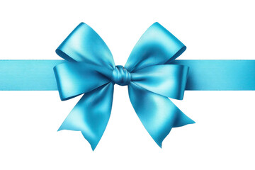 bright blue color satin ribbon with bow PNG, cutout isolated on transparent background. Present, gift, discount, coupon concept graphic resource