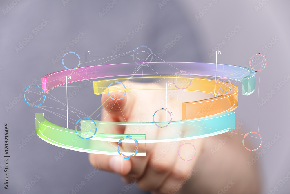Poster abstract image of a hand interacting with a 3d data visualization. perfect for tech, business, and i
