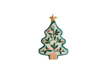 Charming Christmas Tree-Shaped Candle, Perfect for Festive Decorations and Holiday Gatherings Isolated on transparent background, cutout