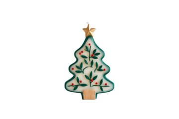 Charming Christmas Tree-Shaped Candle, Perfect for Festive Decorations and Holiday Gatherings Isolated on transparent background, cutout