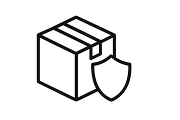 Package insurance and secure delivery line icon. Product protection and safe shipping concept. Cargo box with shield for guarantee and warranty. Logistics and transport vector symbol.