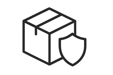 Secure delivery icon with package and shield. Concept for shipping insurance, protected cargo, and safe logistics. Vector illustration for freight guarantee and parcel safety.