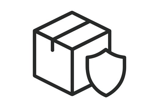 Secure delivery icon with package and shield. Concept for shipping insurance, protected cargo, and safe logistics. Vector illustration for freight guarantee and parcel safety.
