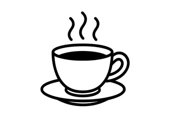 Obraz premium Coffee cup icon vector line art illustration. Hot drink, tea or espresso symbol. Minimalist outline for web design, app, logo. Steaming mug on saucer. Cafe, caffeine concept.