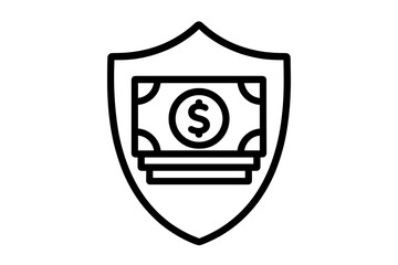 Money protection icon with shield. Financial security and safe payment concept. Investment insurance and savings guarantee symbol. Secure transaction and wealth management vector logo.