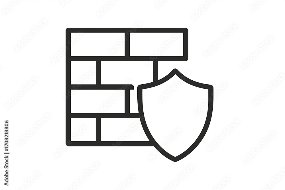 Poster firewall icon vector for web. shield and brick wall. metaphor for network security, data protection,