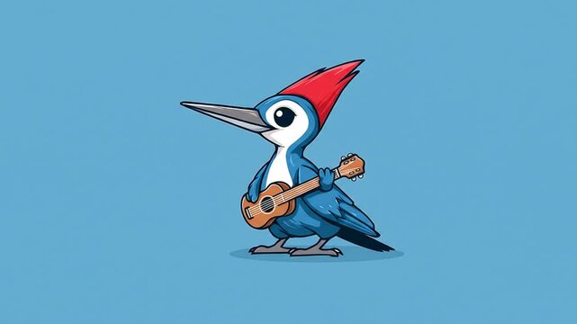 Cute woodpecker plays ukulele