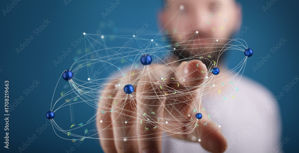 Poster abstract image of a network connection, ideal for technology, business, and communication concepts.