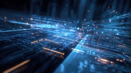 Abstract Technology Background with Glowing Lines and Particles, Representing Connectivity, Data Flow, and Future Innovation