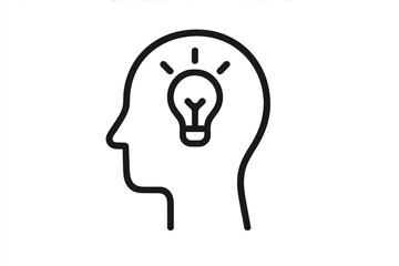 Idea and creativity concept. Vector icon of a human head with a lightbulb. Symbol of innovation, solution, brainstorming, knowledge, inspiration, intelligence and insight.