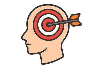 Target and arrow in human head. Concept of focus, goal, concentration, mindset, and purpose. Business strategy, marketing audience. Psychology, mental health, achieving success.
