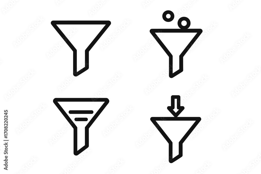 Aufkleber funnel vector icon set. sales funnel for marketing conversion. lead generation process. data filter 