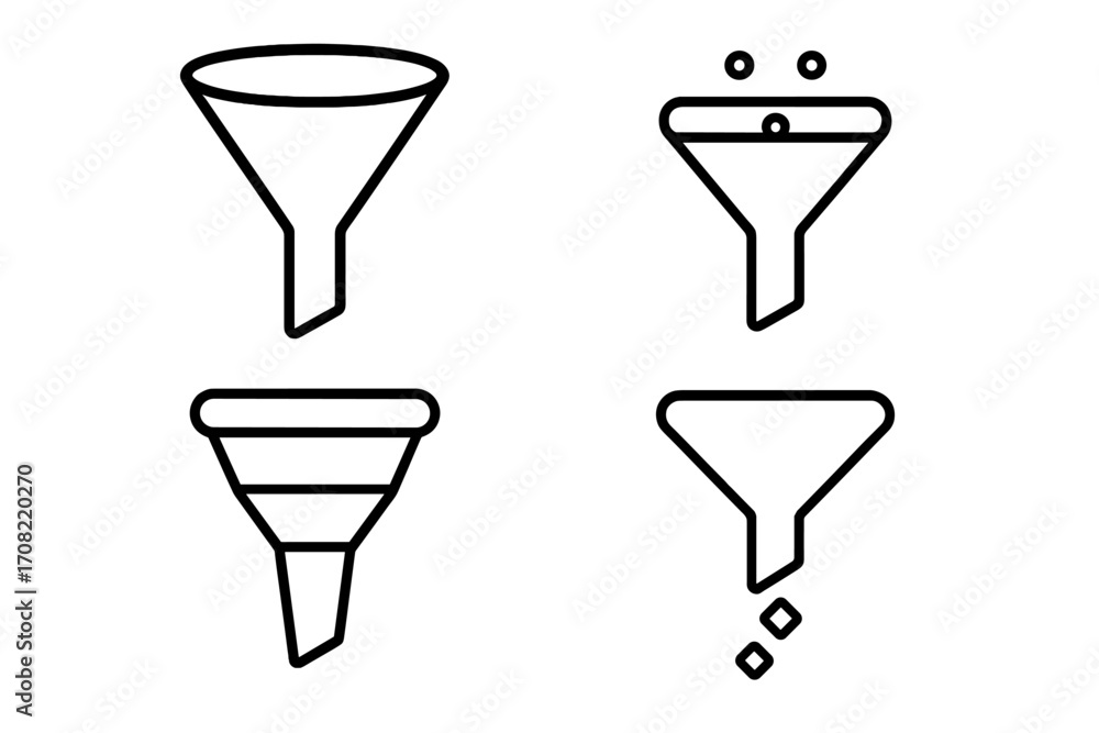 Poster sales funnel icon set for marketing conversion. data filtering, lead generation process. simple line