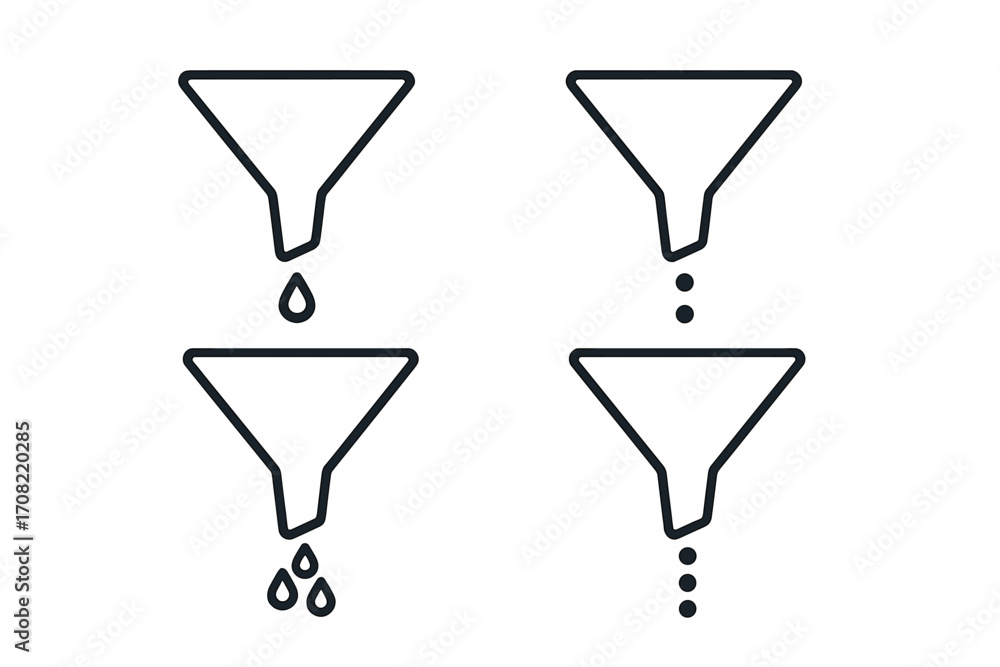 Aufkleber sales funnel icon set. marketing conversion process and data filtering concept. minimalist thin line