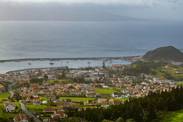 Obraz premium Breathtaking viewpoint of the coastal houses at Faial island Azores Portugal