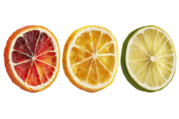 Dried citrus fruit wheel slices of grapefruit, orange, lemon, lime PNG set, cutout isolated on transparent background. Cocktail garnish decoration graphic resource