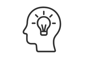 Minimalistic thin line icon of human head with light bulb idea concept, innovation and creativity symbol, mental inspiration, brain thinking, web and graphic design vector illustration