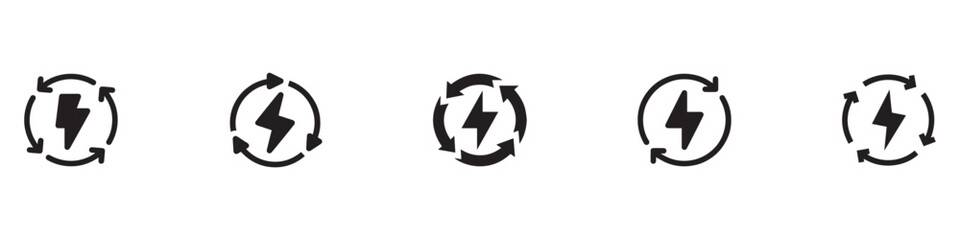 Energy electricity reuse icon sign. Recharge icon set. Vector Illustration.