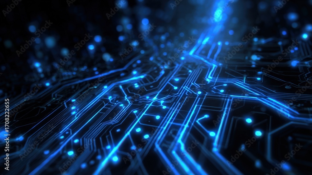 Poster illuminated circuit board abstract design: high-tech innovation and futuristic technology background