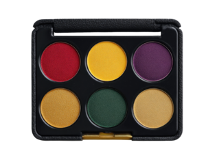 Compact eyeshadow palette with six circular color swatches