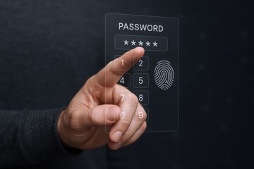 Entering Password on Digital Interface with Fingerprint Scan for Enhanced Security Measures