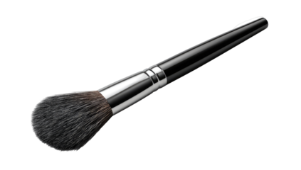 Makeup brush, angled, black handle, silver ferrule,  fluffy