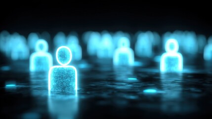 Digital Network: Blue Holographic Figures Representing Individuals in a Modern Connected World, Symbolizing Communication