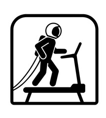 Vector icon of astronaut exercising on a treadmill in space, representing astronaut training, space fitness, and zero-gravity workouts aboard spacecraft.