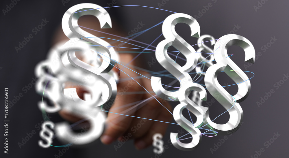 Poster abstract image of interconnected paragraph symbols, representing legal networks and complex regulati