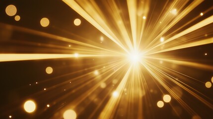 form. Dramatic golden light beams shining through darkness, creating an abstract bokeh effect. event key visuals, club posters, designed for sports event promotions and stadium branding.