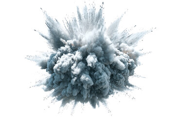 Light gray dust powder explosion transparent PNG, isolated background. Dynamic blast eruption, monochrome color effect