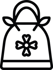 Christmas gift bag outline vector icon.