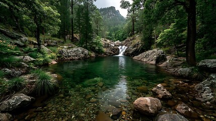 Majestic mountain waterfall in untouched nature high resolution picture