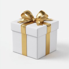 Obraz premium Square white gift box with gold ribbon and bow