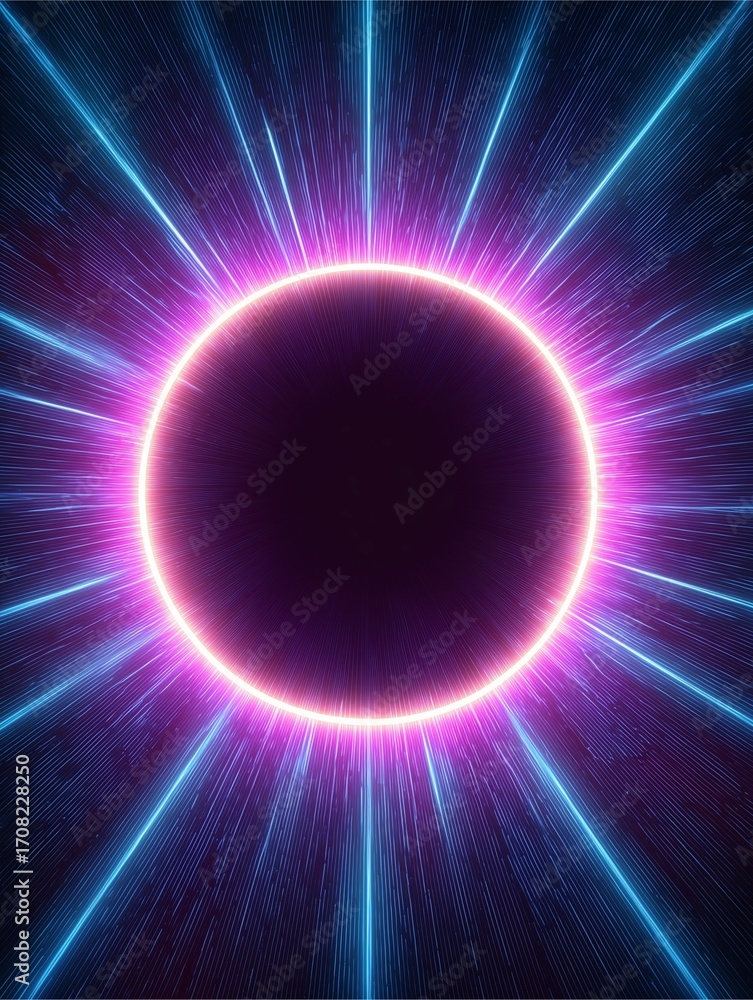 Poster luminous core of energy: an abstract digital rendering showcases a vibrant, glowing core emanating p