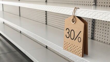 Handwritten Discount Sign Hangs on Empty Shelf in Store Display