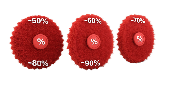 Fluffy red discount sale promotion tags white background, isolated on transparent background - Powered by Adobe