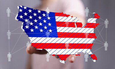 Visual representation of nationwide connections.  Perfect for network, communication, or community concepts.