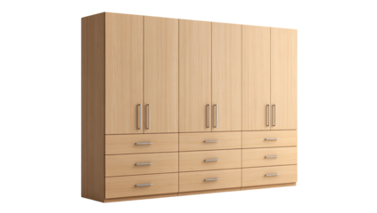 Light beige wardrobe with six doors and six drawers
